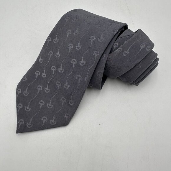 GUCCI Made in Italy Grey Jacquard Woven Silk Men's Neck Tie - Picture 1 of 7